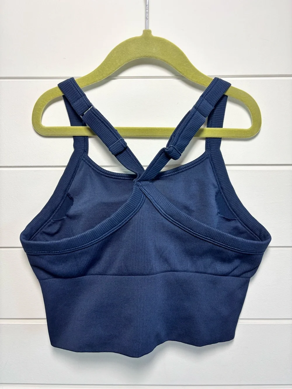 ALO Yoga Seamless Ribbed Navy Blue Sports Bra Tank Strappy Detail size S